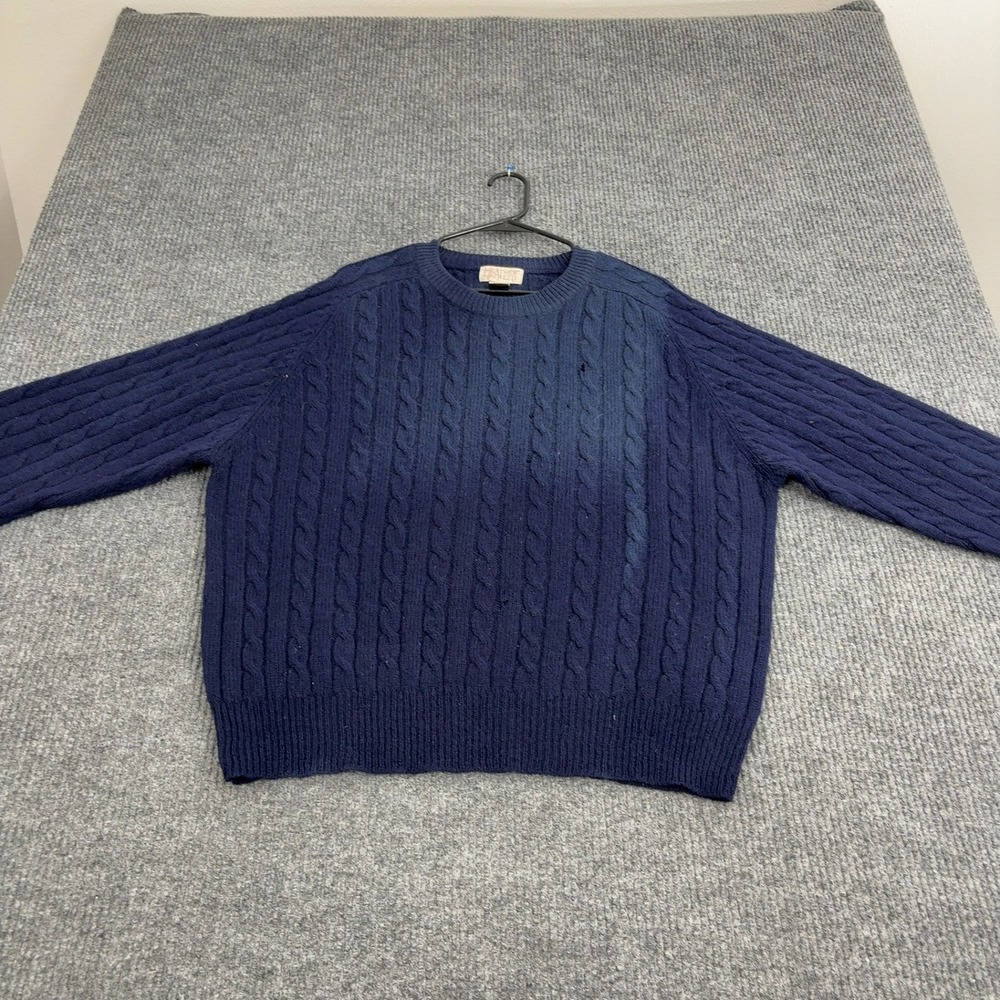 Heather & Tweed‎ Sweater Mens L Blue Wool Shetland Cable Knit Crewneck Classic
